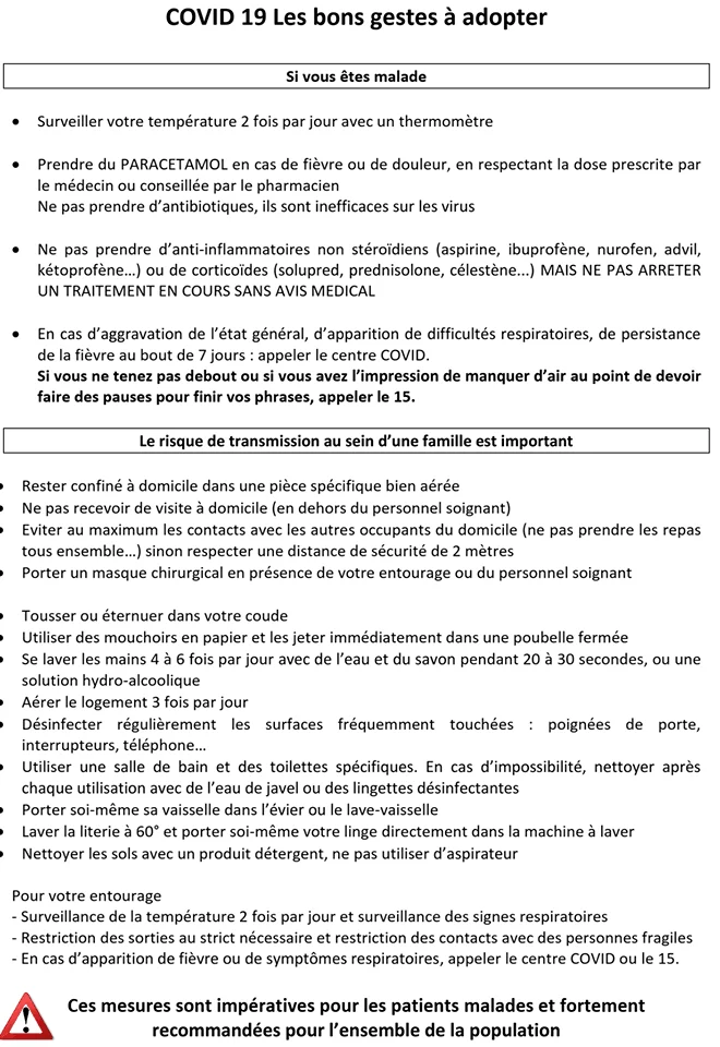 Consignes d'hygiène à respecter
